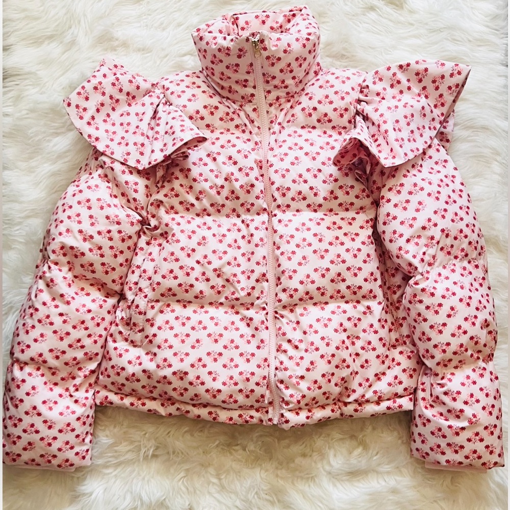 New! HILL HOUSE The Violet Floral Ruffle Sleeve Puffer Jacket - Picture 6 of 15